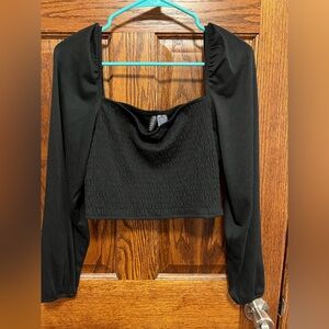 HElegant Black Long Sleeve Top